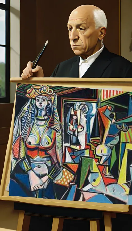 a painting of a man in a suit holding a brush