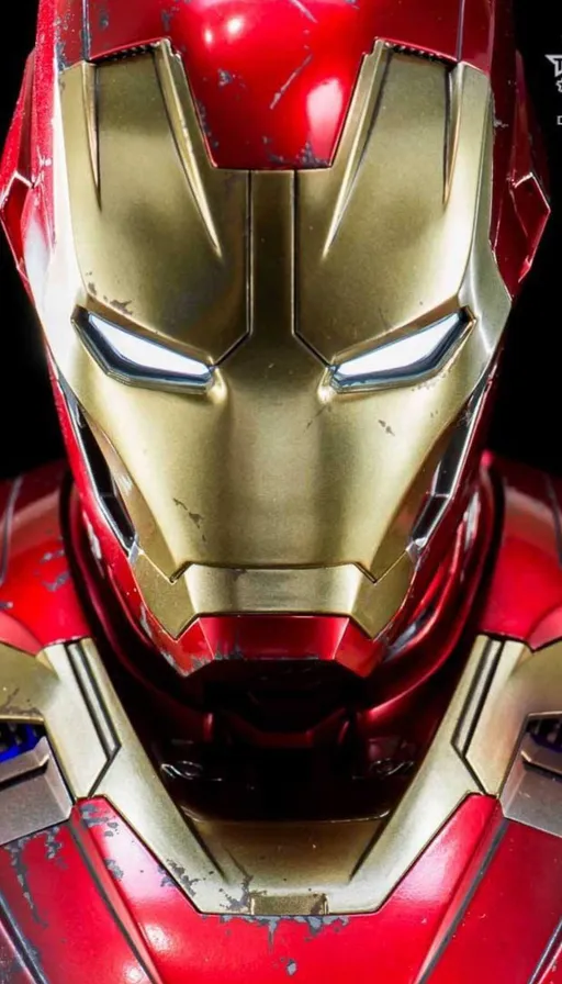 a close up of the face of iron man