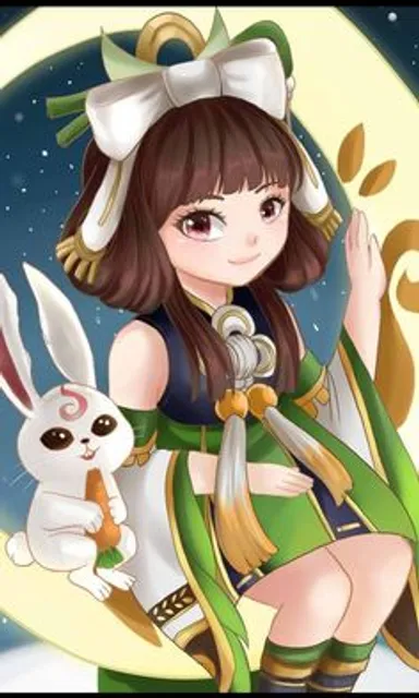 a girl with a rabbit on her lap