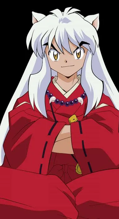 a woman in a red outfit with white hair