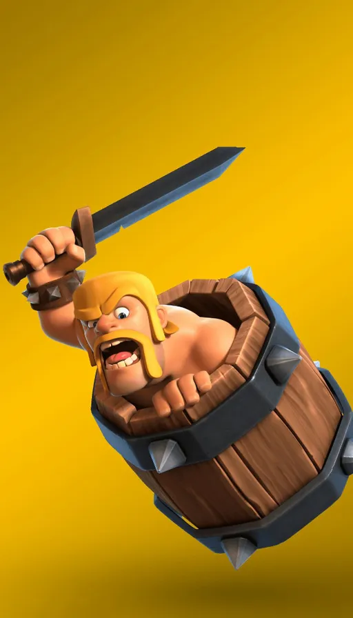 a cartoon character holding a sword and a barrel
