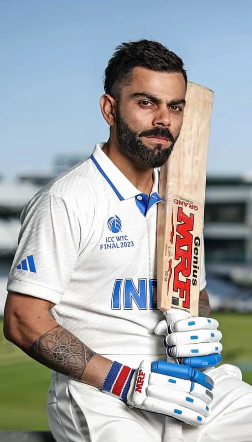 Virat kohli with a beard holding a cricket bat maje him look like a real Virat kohli