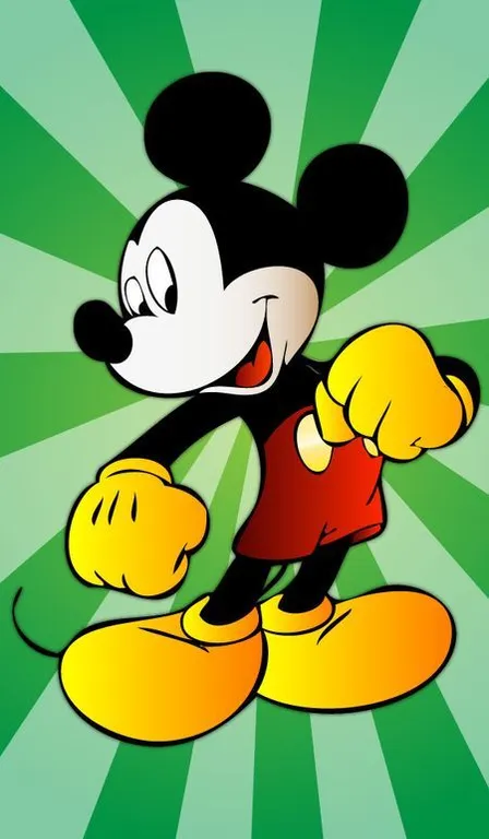a cartoon mickey mouse with a green background