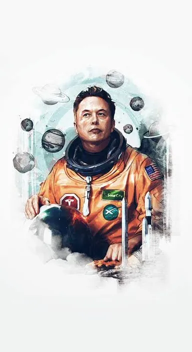 a painting of a man in a space suit make him look like a real Elon Musk and face should be clear like Elon musk