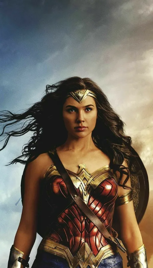 a woman in a wonder movie costume holding a sword