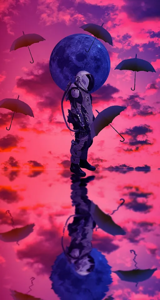 a man standing in the water holding an umbrella