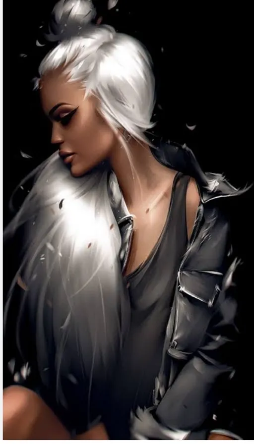 a painting of a woman with white hair