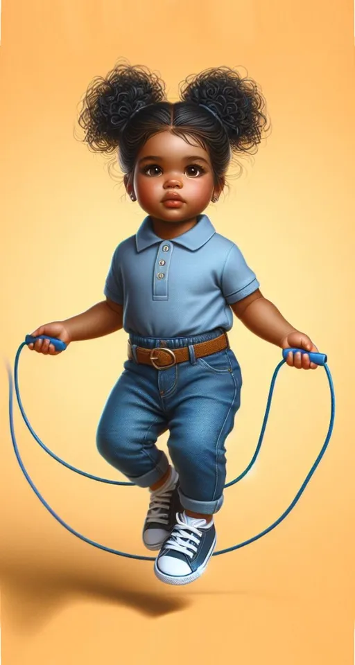 a painting of a little girl jumping with a skipping rope