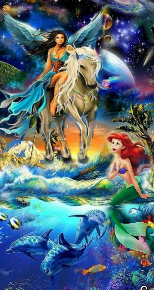 a painting of a mermaid riding a horse Make it a portrait of a hipster mermaid