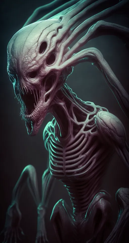 an alien skeleton with its mouth open