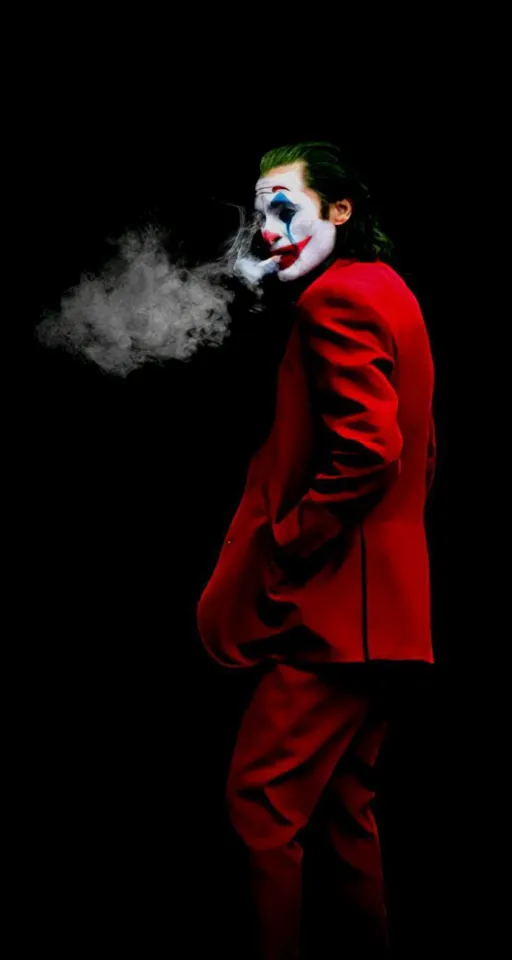 a man in a red suit smoking a cigarette