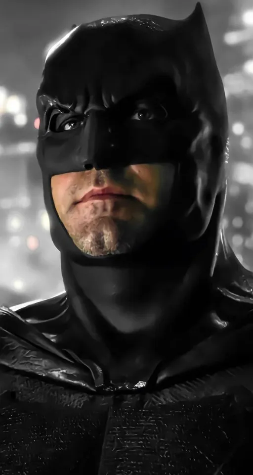 a man wearing a batman mask with a city in the background