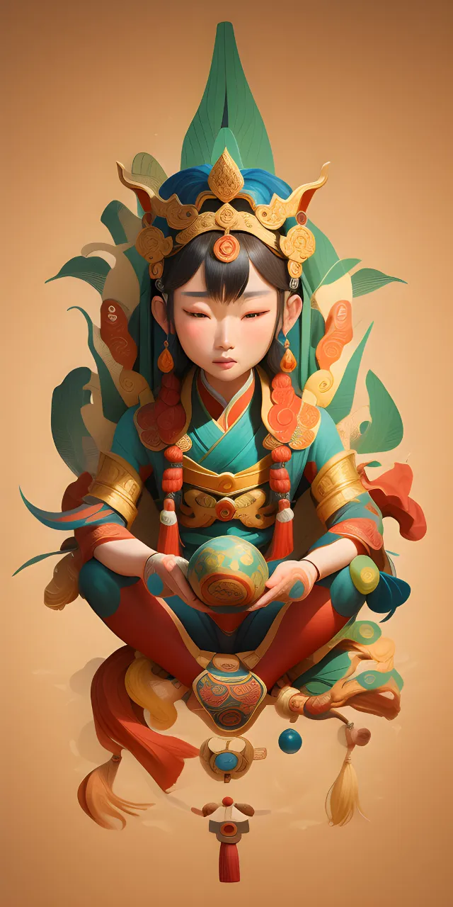 a digital painting of a woman sitting in a lotus position