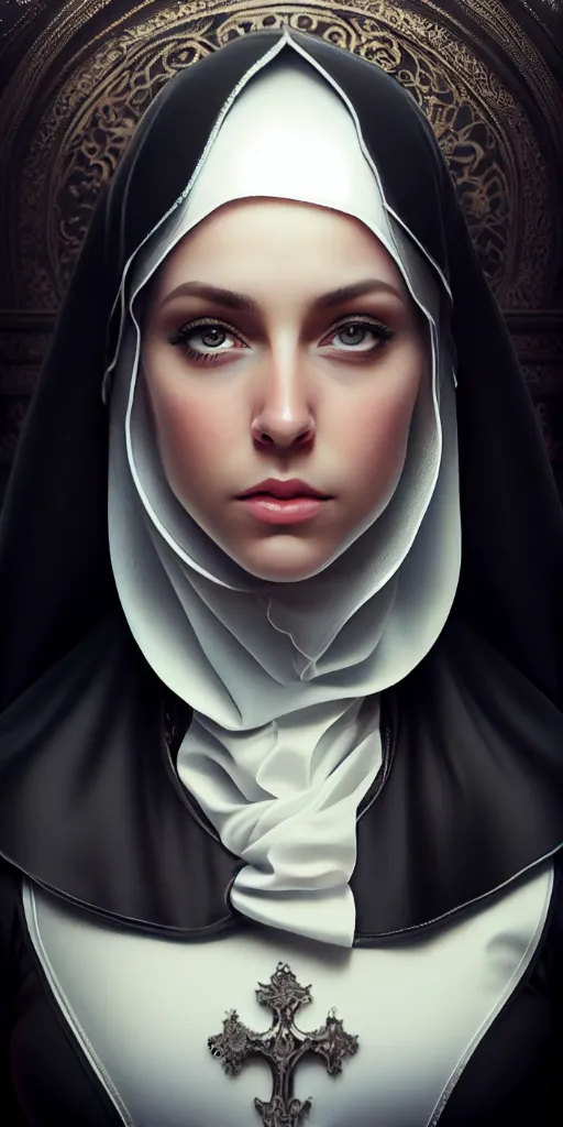 a painting of a nun with a cross on her chest