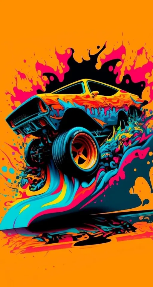 a painting of a car with a splash of paint on it