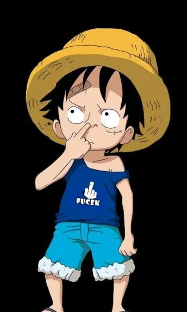 a cartoon character wearing a straw hat and blue shorts