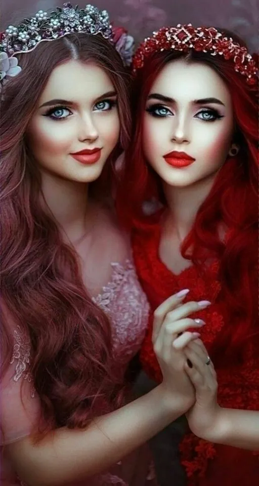 two beautiful young women with long red hair