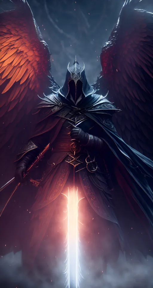 a painting of an angel holding a sword