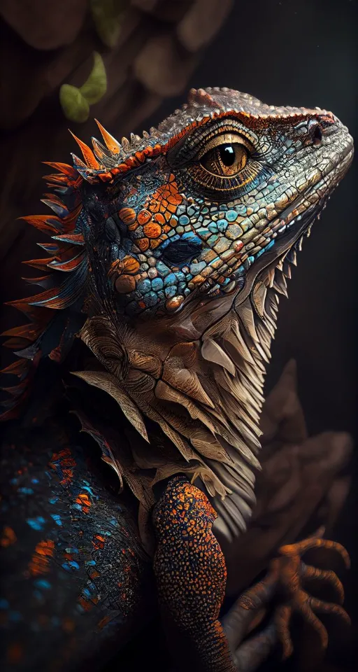 a close up of a lizard's head and neck. Change the color to green and make it a Gila monster,
Change it to a snake head and neck
Add scales to the lizad head and neck make it a sanke head

Lizad change colour