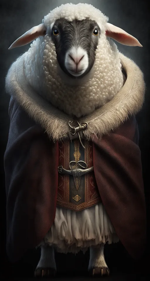 a sheep dressed in a costume with a cape