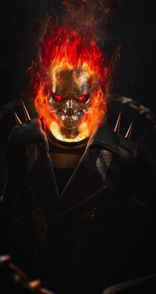 a man with a skull face and flames on his face
