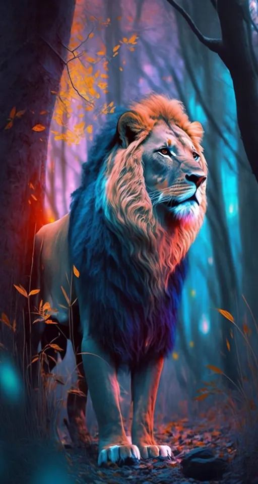 an image of a lion in the woods