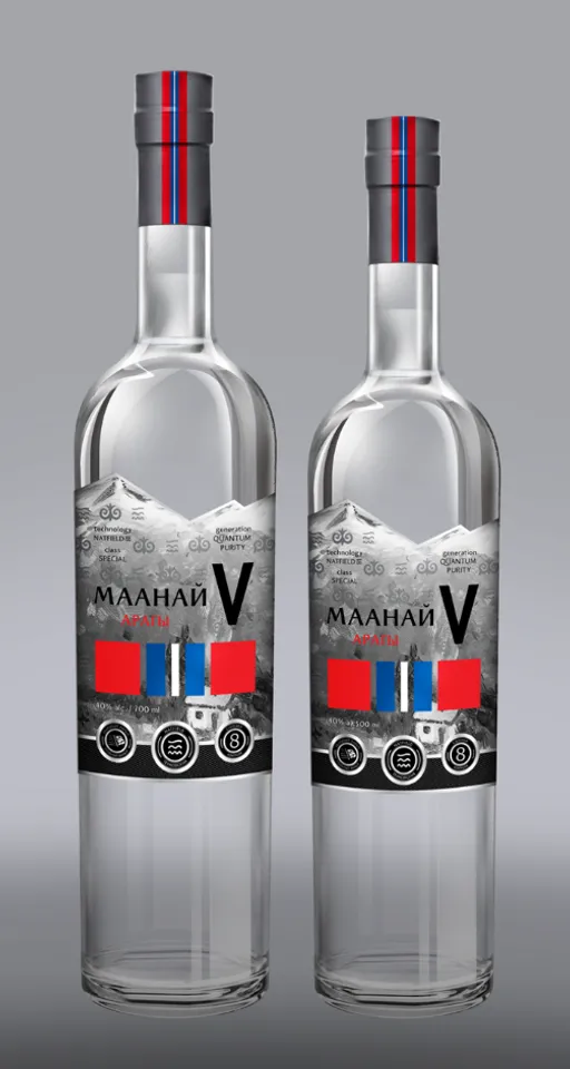 two bottles of vodka with a red, white and blue stripe