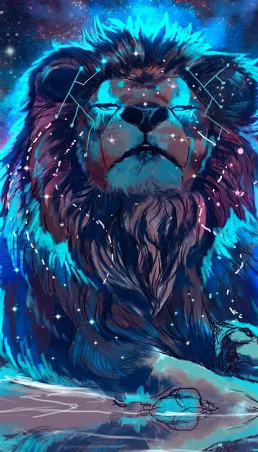 a drawing of a lion with stars in the background