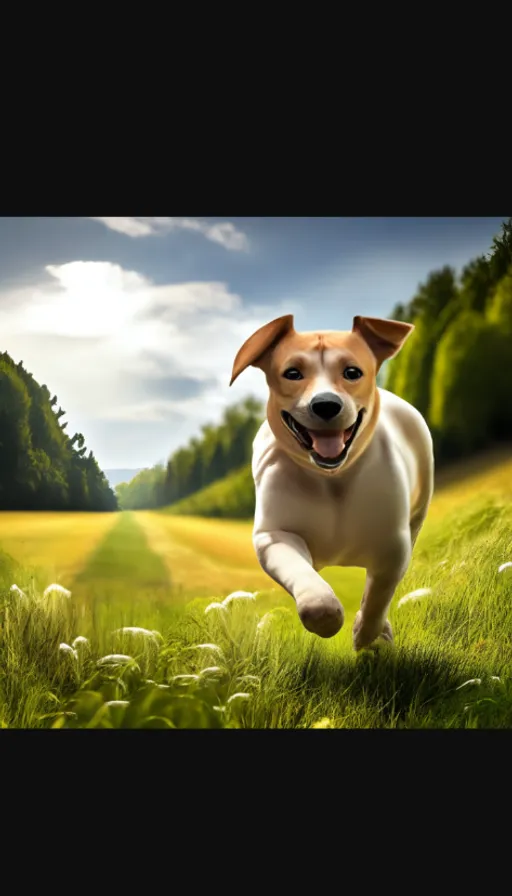 a dog running through a field of grass