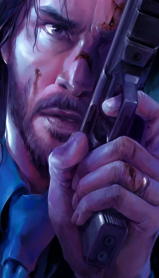 a painting of a man holding a gun