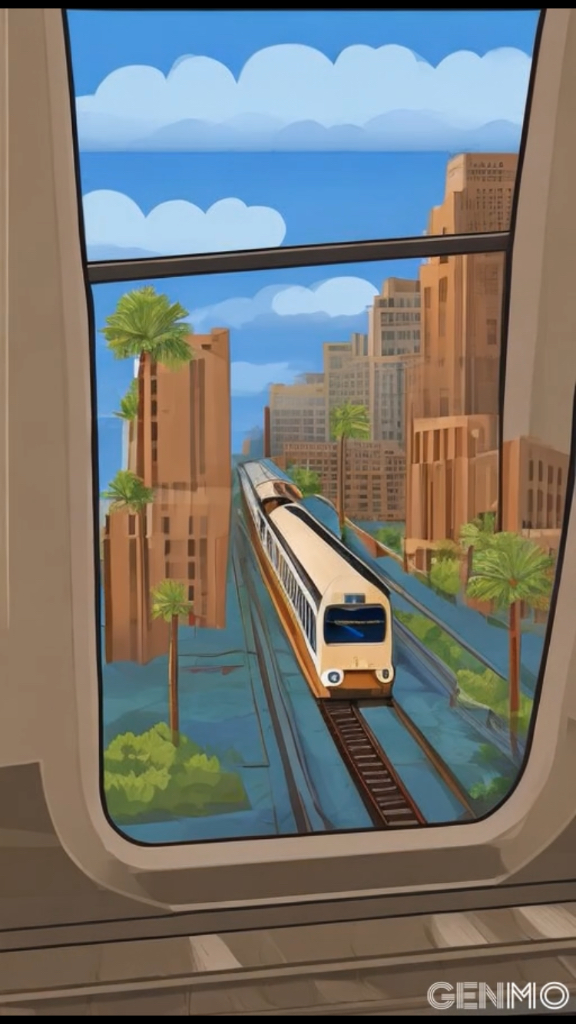 a train disappearing into a building next to tall buildings. have the train disappear into the building