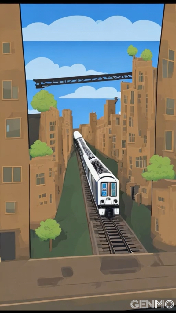 a train traveling through a city next to tall buildings