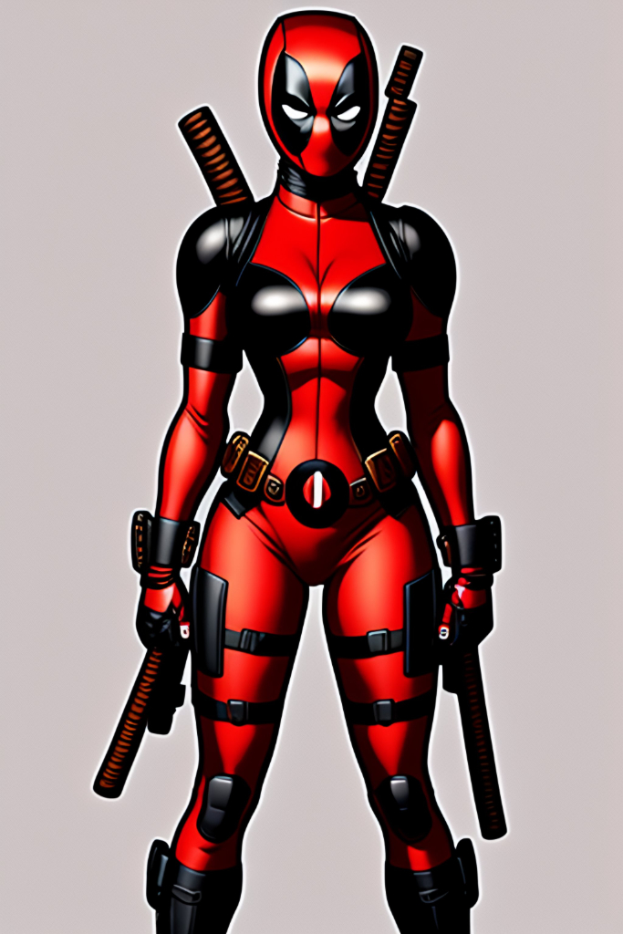 a drawing of a woman in a deadpool costume