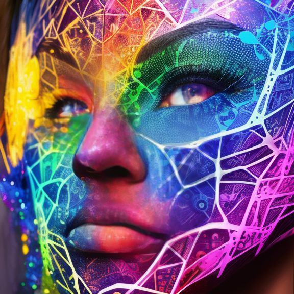 a woman's face is painted with bright colors