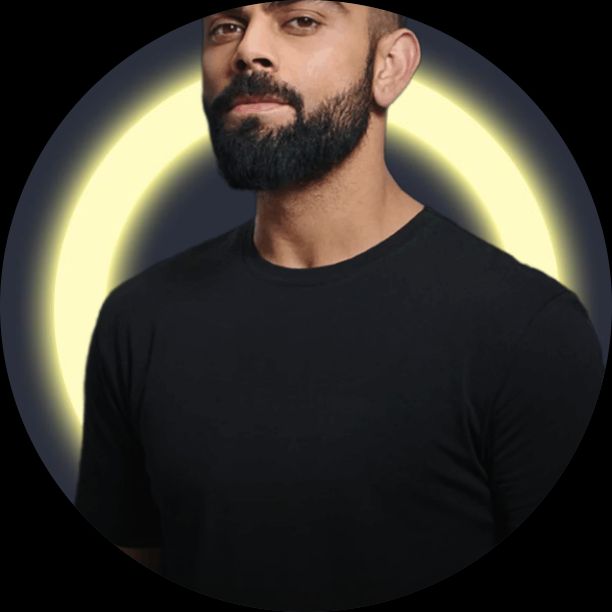 a man with a beard standing in front of a circle