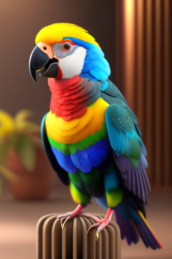 a colorful parrot sitting on top of a wooden stand