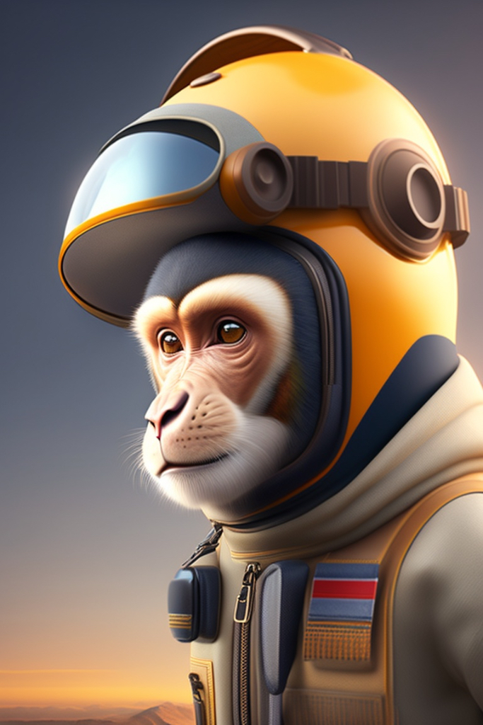 a monkey wearing a space suit and helmet