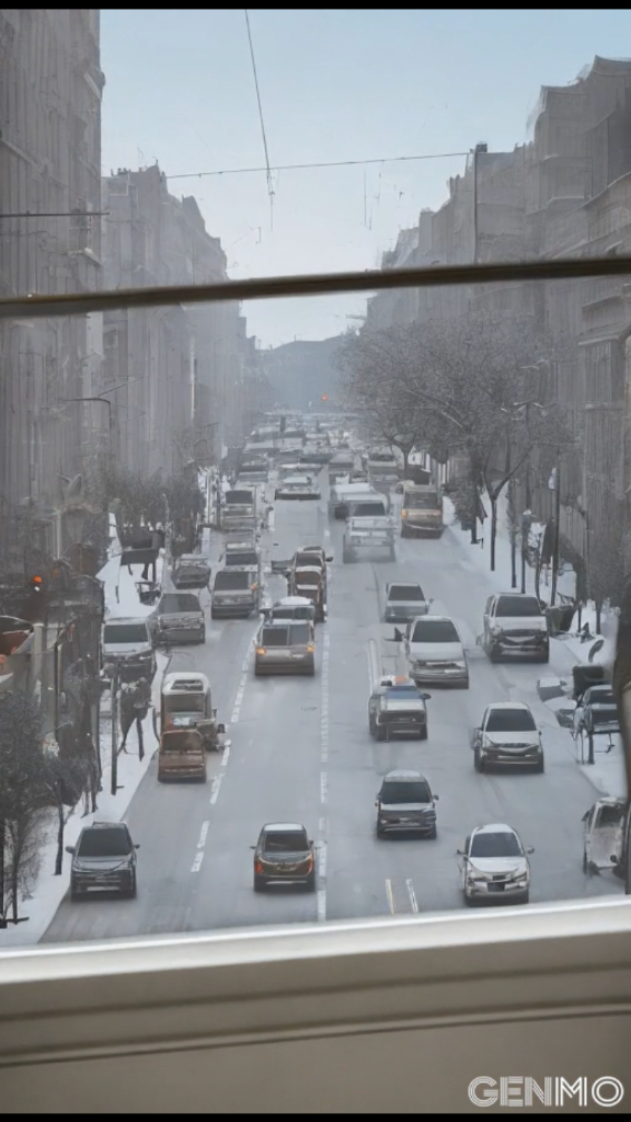 a street filled with lots of traffic next to tall buildings Replace the main street to natural forests.