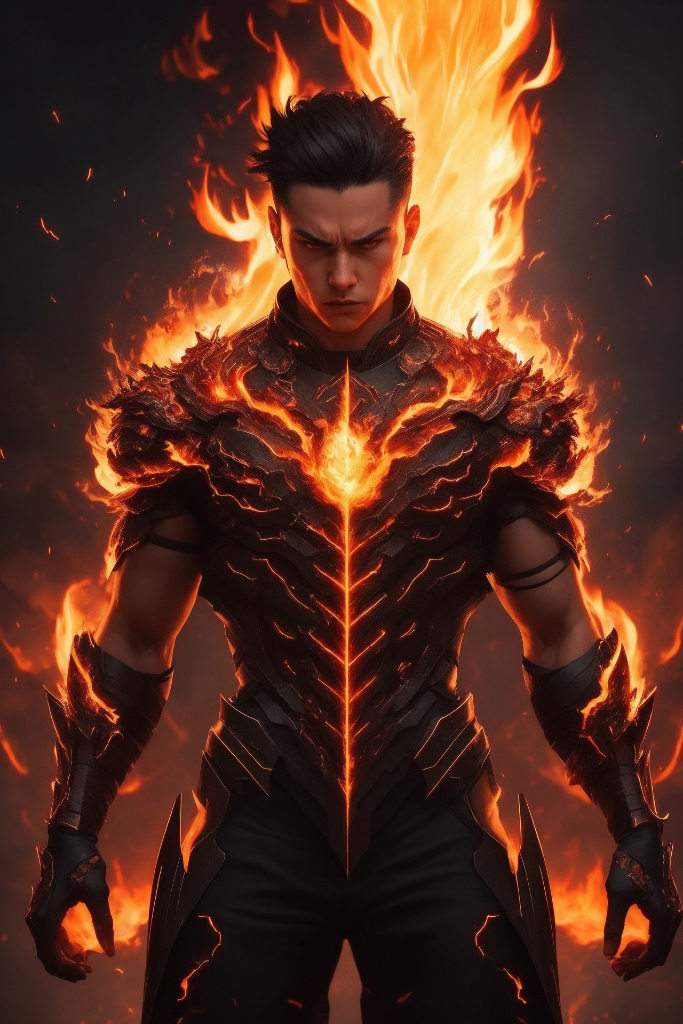 a man standing in front of a fire background