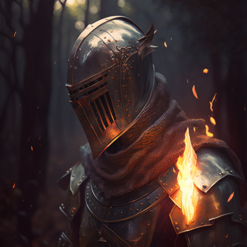 a knight with a flame in his hand