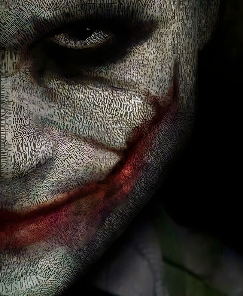 a close up of the face of a joker