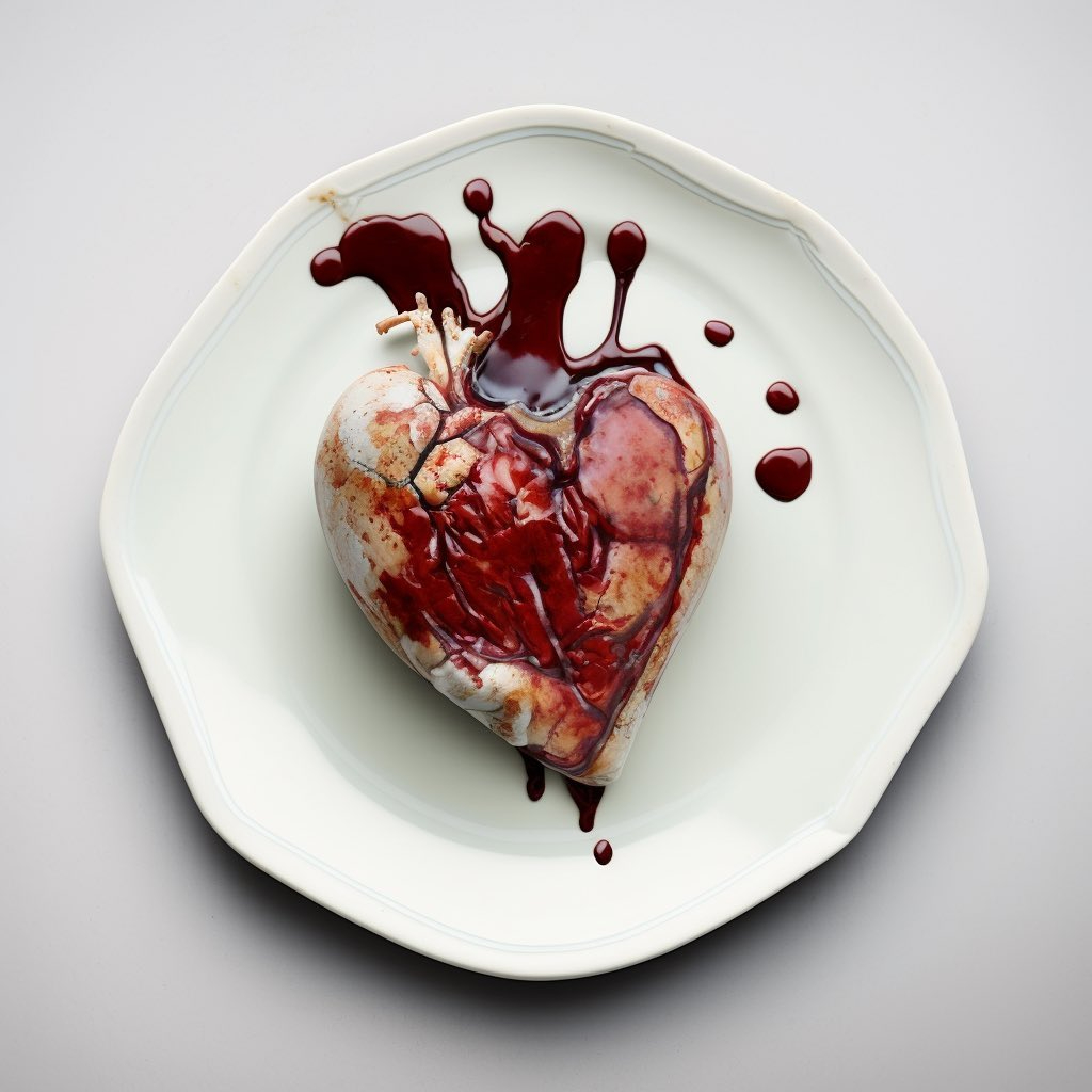 a heart shaped piece of food on a plate