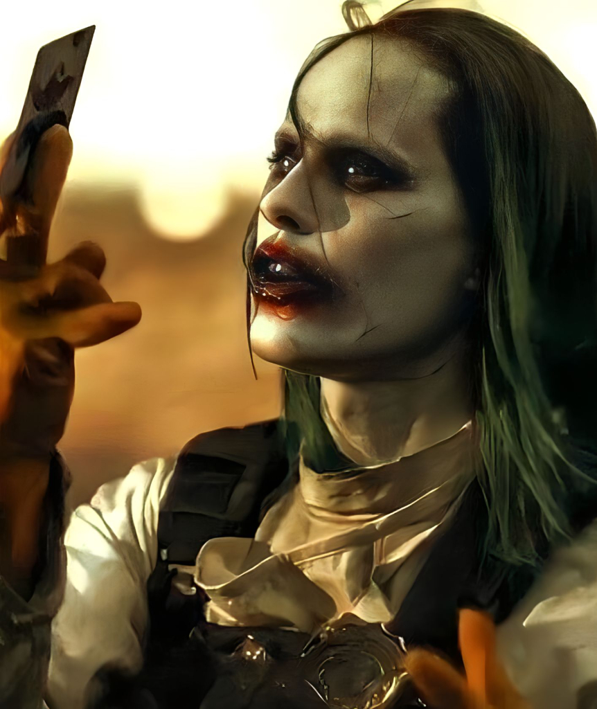 A Woman Dressed as a Zombie Holding a Knife. With a Bloodied Hand. remove the knife and add a bloodied hand