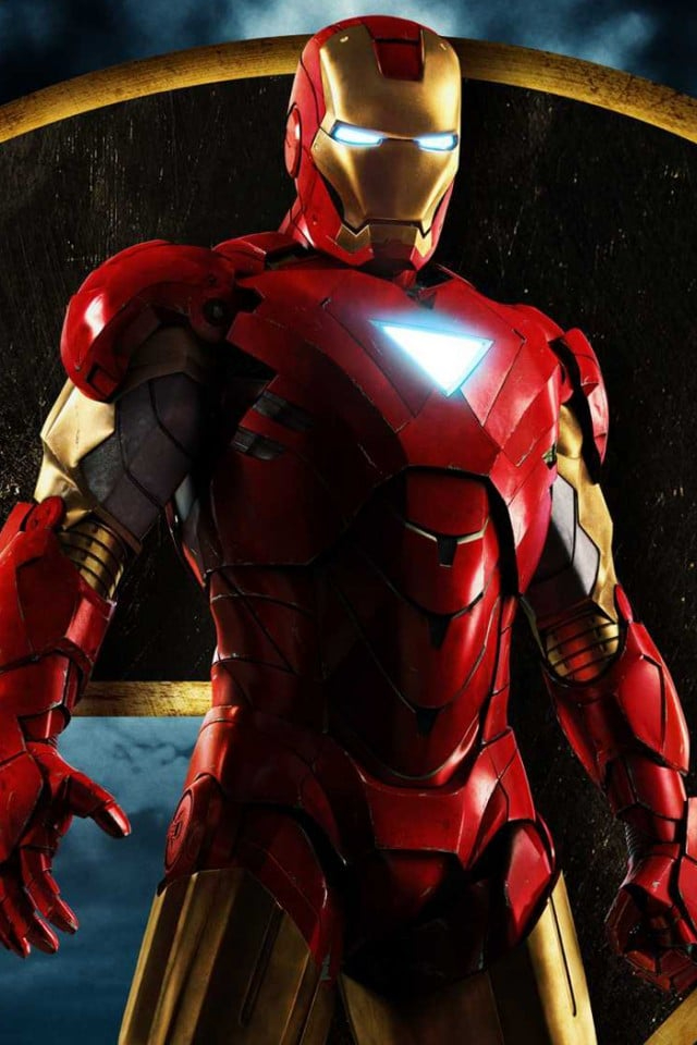 iron man standing in front of a dark background