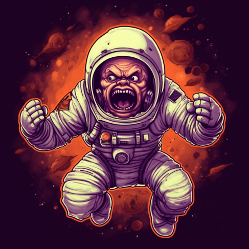 sleeve, gesture, happy, cartoon, font, art, astronaut, t-shirt, space, fictional character