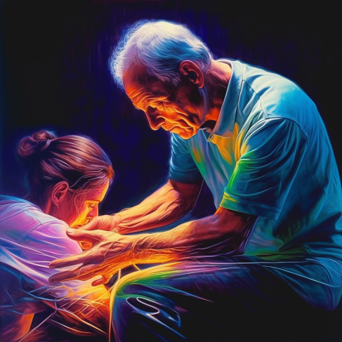 a painting of an older man and a young girl