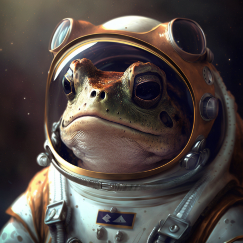 a frog in a space suit with a helmet on