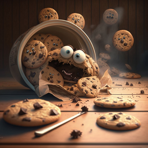 a cookie monster is in a bucket full of cookies