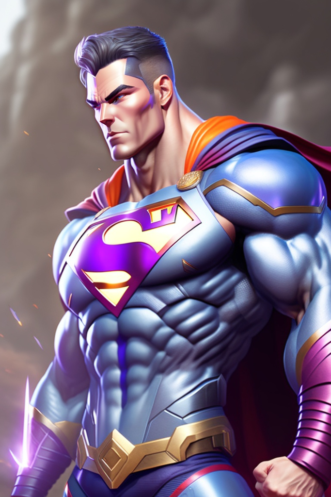 a man in a superman suit standing in front of a cloudy sky